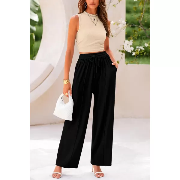 imagePRETTYGARDEN Womens Summer 2 Piece Outfits Ribbed Knit Lounge Sets Tracksuit Sleeveless Crop Tank Tops Wide Leg Casual PantsApricot Black