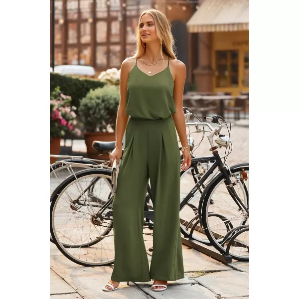 imagePRETTYGARDEN Womens Summer 2 Piece Set Sleeveless V Neck Cami Top Wide Leg Pants Loose Fit Casual OutfitArmy Green