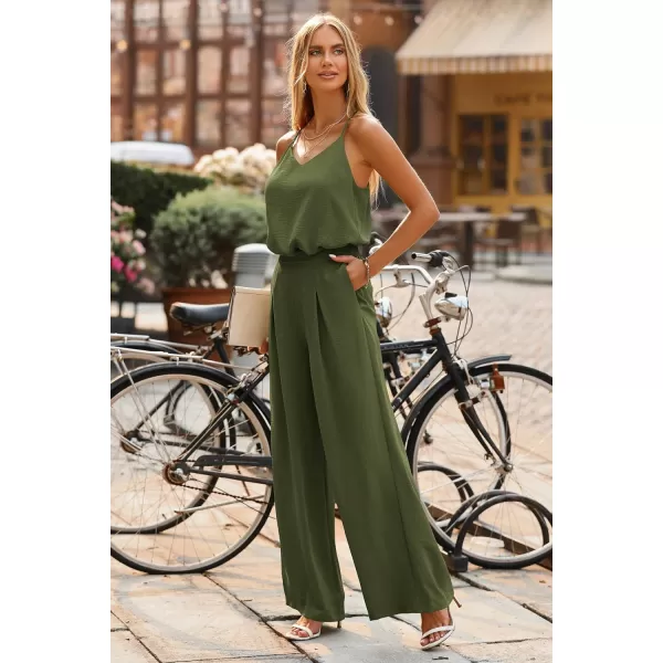 imagePRETTYGARDEN Womens Summer 2 Piece Set Sleeveless V Neck Cami Top Wide Leg Pants Loose Fit Casual OutfitArmy Green