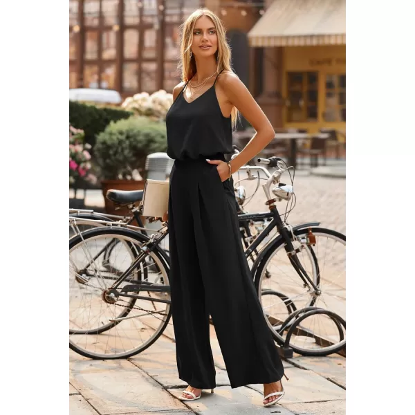 imagePRETTYGARDEN Womens Summer 2 Piece Set Sleeveless V Neck Cami Top Wide Leg Pants Loose Fit Casual OutfitBlack