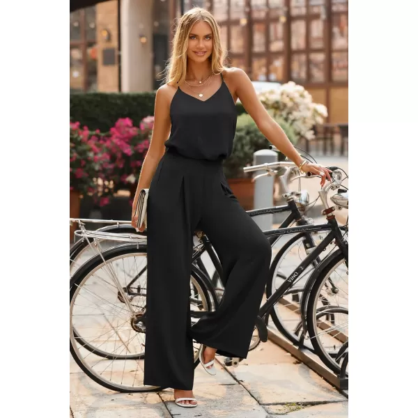 imagePRETTYGARDEN Womens Summer 2 Piece Set Sleeveless V Neck Cami Top Wide Leg Pants Loose Fit Casual OutfitBlack