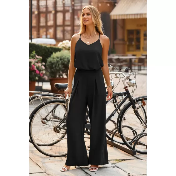 imagePRETTYGARDEN Womens Summer 2 Piece Set Sleeveless V Neck Cami Top Wide Leg Pants Loose Fit Casual OutfitBlack