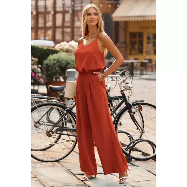 imagePRETTYGARDEN Womens Summer 2 Piece Set Sleeveless V Neck Cami Top Wide Leg Pants Loose Fit Casual OutfitBrown Red