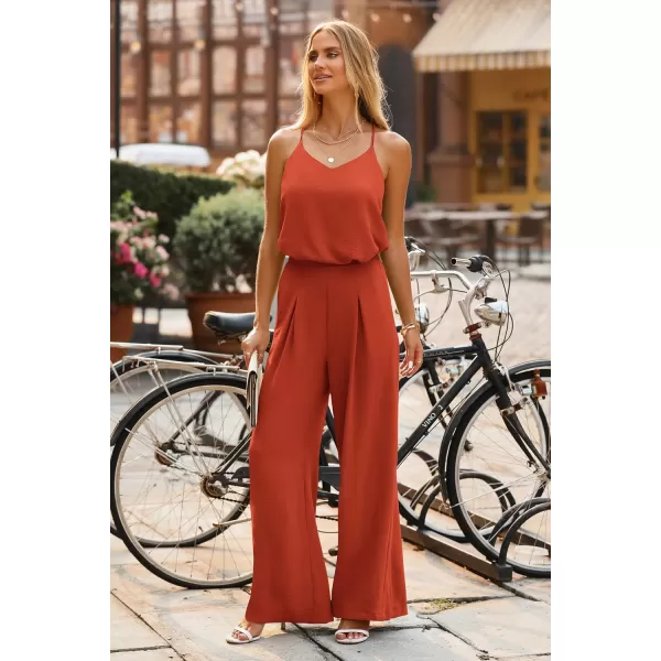 imagePRETTYGARDEN Womens Summer 2 Piece Set Sleeveless V Neck Cami Top Wide Leg Pants Loose Fit Casual OutfitBrown Red