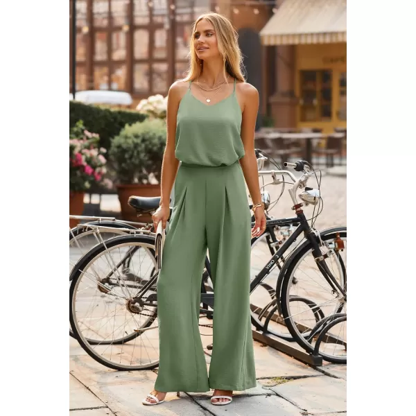 imagePRETTYGARDEN Womens Summer 2 Piece Set Sleeveless V Neck Cami Top Wide Leg Pants Loose Fit Casual OutfitLight Green