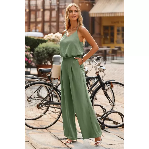 imagePRETTYGARDEN Womens Summer 2 Piece Set Sleeveless V Neck Cami Top Wide Leg Pants Loose Fit Casual OutfitLight Green