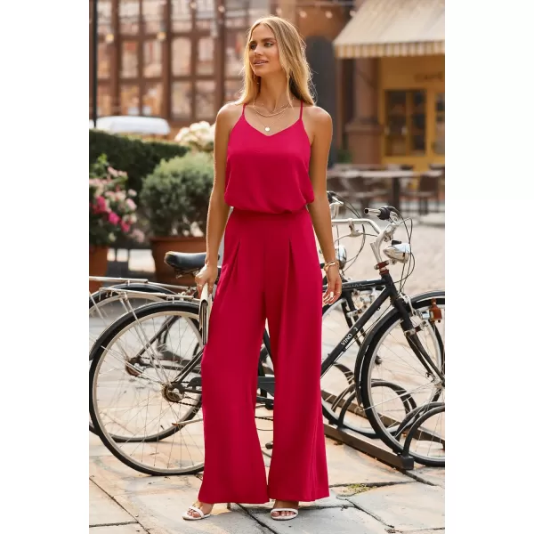 imagePRETTYGARDEN Womens Summer 2 Piece Set Sleeveless V Neck Cami Top Wide Leg Pants Loose Fit Casual OutfitRed
