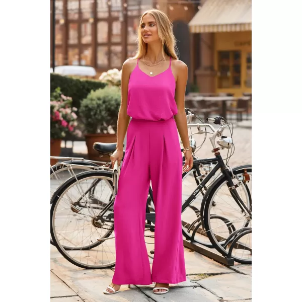 imagePRETTYGARDEN Womens Summer 2 Piece Set Sleeveless V Neck Cami Top Wide Leg Pants Loose Fit Casual OutfitRose Red