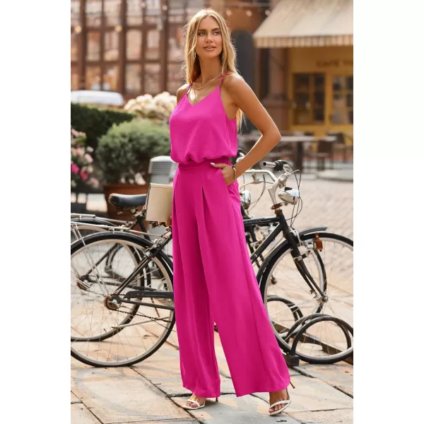 imagePRETTYGARDEN Womens Summer 2 Piece Set Sleeveless V Neck Cami Top Wide Leg Pants Loose Fit Casual OutfitRose Red