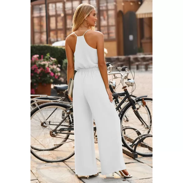 imagePRETTYGARDEN Womens Summer 2 Piece Set Sleeveless V Neck Cami Top Wide Leg Pants Loose Fit Casual OutfitWhite