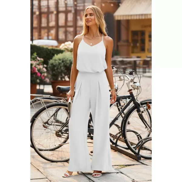 imagePRETTYGARDEN Womens Summer 2 Piece Set Sleeveless V Neck Cami Top Wide Leg Pants Loose Fit Casual OutfitWhite