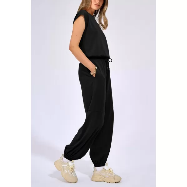 imagePRETTYGARDEN Womens Summer 2 Piece Tracksuit Outfit Casual Cap Sleeve Tops High Waist Pants Set LoungewearBlack