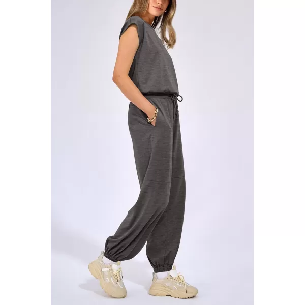 imagePRETTYGARDEN Womens Summer 2 Piece Tracksuit Outfit Casual Cap Sleeve Tops High Waist Pants Set LoungewearDark Grey