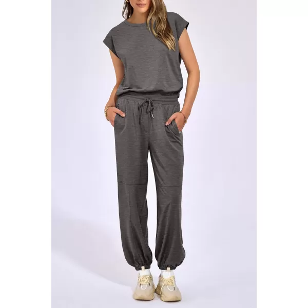imagePRETTYGARDEN Womens Summer 2 Piece Tracksuit Outfit Casual Cap Sleeve Tops High Waist Pants Set LoungewearDark Grey