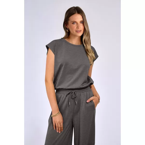 imagePRETTYGARDEN Womens Summer 2 Piece Tracksuit Outfit Casual Cap Sleeve Tops High Waist Pants Set LoungewearDark Grey