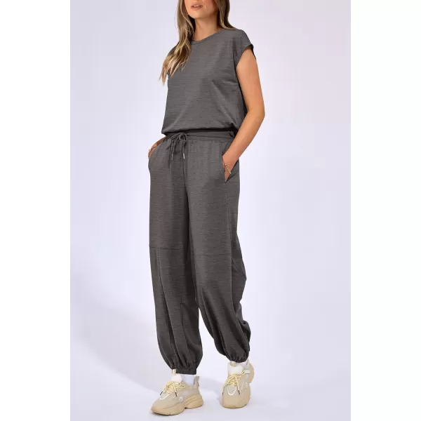 imagePRETTYGARDEN Womens Summer 2 Piece Tracksuit Outfit Casual Cap Sleeve Tops High Waist Pants Set LoungewearDark Grey