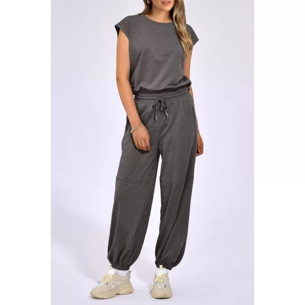 imagePRETTYGARDEN Womens Summer 2 Piece Tracksuit Outfit Casual Cap Sleeve Tops High Waist Pants Set LoungewearDark Grey