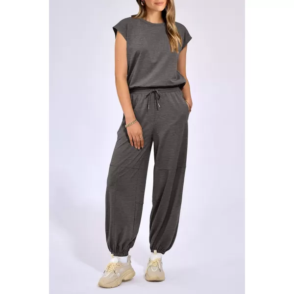 imagePRETTYGARDEN Womens Summer 2 Piece Tracksuit Outfit Casual Cap Sleeve Tops High Waist Pants Set LoungewearDark Grey