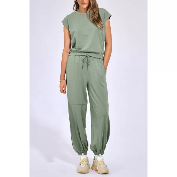 imagePRETTYGARDEN Womens Summer 2 Piece Tracksuit Outfit Casual Cap Sleeve Tops High Waist Pants Set LoungewearLight Green