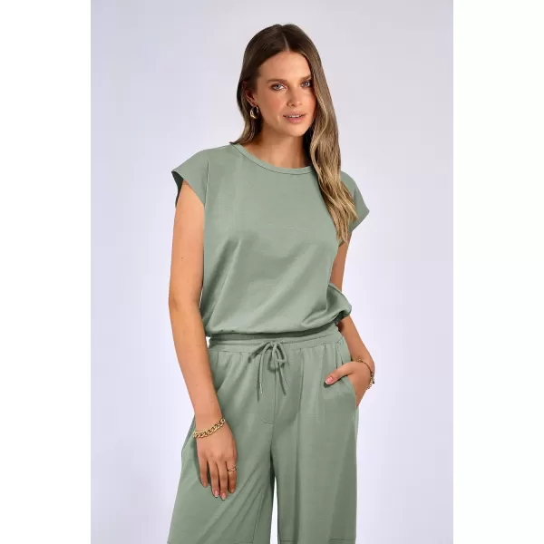 imagePRETTYGARDEN Womens Summer 2 Piece Tracksuit Outfit Casual Cap Sleeve Tops High Waist Pants Set LoungewearLight Green