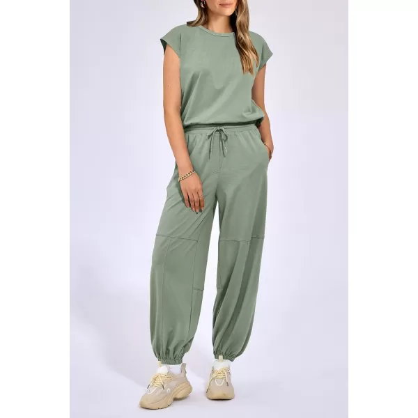imagePRETTYGARDEN Womens Summer 2 Piece Tracksuit Outfit Casual Cap Sleeve Tops High Waist Pants Set LoungewearLight Green