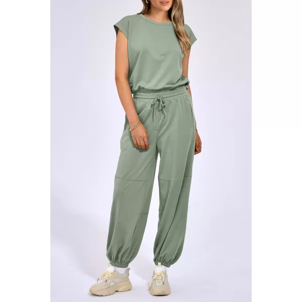 imagePRETTYGARDEN Womens Summer 2 Piece Tracksuit Outfit Casual Cap Sleeve Tops High Waist Pants Set LoungewearLight Green