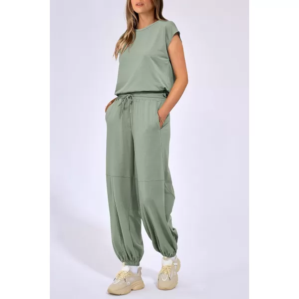 imagePRETTYGARDEN Womens Summer 2 Piece Tracksuit Outfit Casual Cap Sleeve Tops High Waist Pants Set LoungewearLight Green