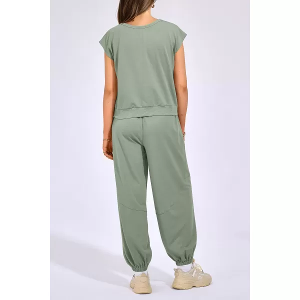 imagePRETTYGARDEN Womens Summer 2 Piece Tracksuit Outfit Casual Cap Sleeve Tops High Waist Pants Set LoungewearLight Green