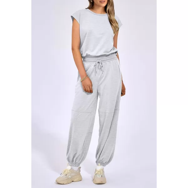 imagePRETTYGARDEN Womens Summer 2 Piece Tracksuit Outfit Casual Cap Sleeve Tops High Waist Pants Set LoungewearLight Grey