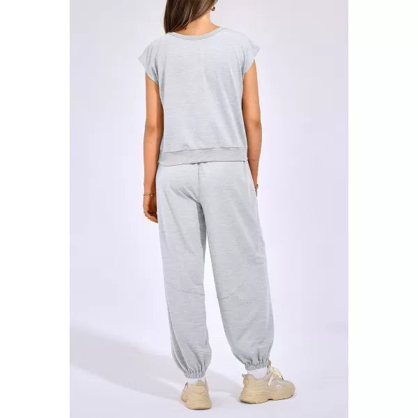 imagePRETTYGARDEN Womens Summer 2 Piece Tracksuit Outfit Casual Cap Sleeve Tops High Waist Pants Set LoungewearLight Grey