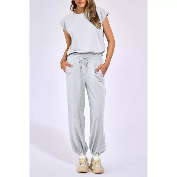 imagePRETTYGARDEN Womens Summer 2 Piece Tracksuit Outfit Casual Cap Sleeve Tops High Waist Pants Set LoungewearLight Grey