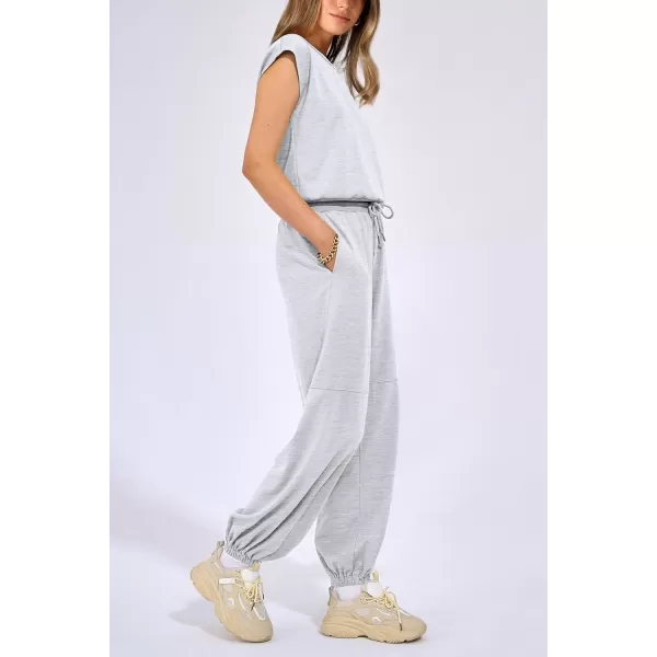 imagePRETTYGARDEN Womens Summer 2 Piece Tracksuit Outfit Casual Cap Sleeve Tops High Waist Pants Set LoungewearLight Grey