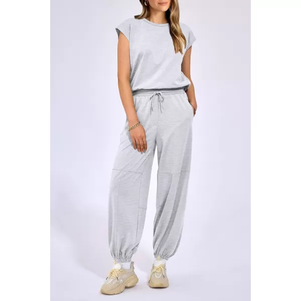 imagePRETTYGARDEN Womens Summer 2 Piece Tracksuit Outfit Casual Cap Sleeve Tops High Waist Pants Set LoungewearLight Grey