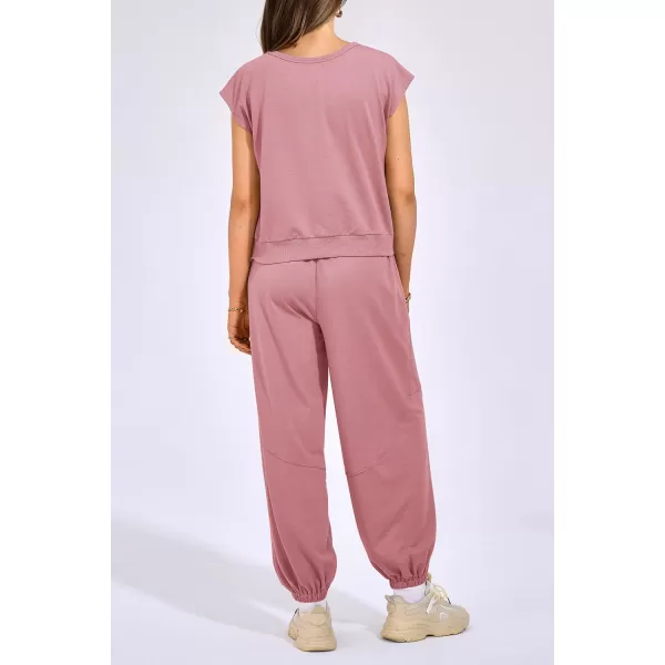 imagePRETTYGARDEN Womens Summer 2 Piece Tracksuit Outfit Casual Cap Sleeve Tops High Waist Pants Set LoungewearLight Pink
