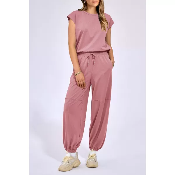 imagePRETTYGARDEN Womens Summer 2 Piece Tracksuit Outfit Casual Cap Sleeve Tops High Waist Pants Set LoungewearLight Pink