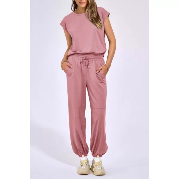 imagePRETTYGARDEN Womens Summer 2 Piece Tracksuit Outfit Casual Cap Sleeve Tops High Waist Pants Set LoungewearLight Pink