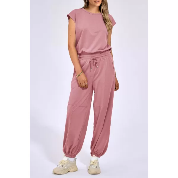 imagePRETTYGARDEN Womens Summer 2 Piece Tracksuit Outfit Casual Cap Sleeve Tops High Waist Pants Set LoungewearLight Pink