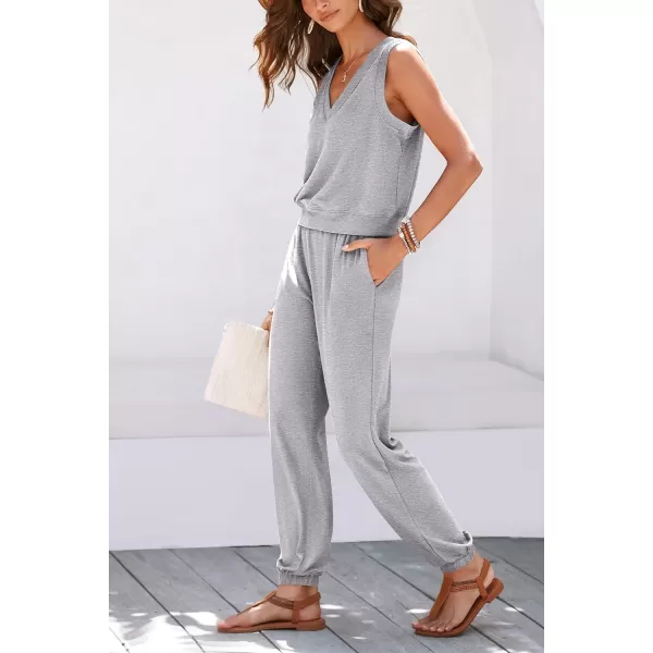 imagePRETTYGARDEN Womens Summer 2 Piece Tracksuit V Neck Tank Top Jogger Sweatpants Set Casual Lounge OutfitsGrey