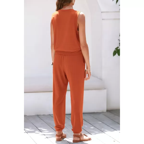 imagePRETTYGARDEN Womens Summer 2 Piece Tracksuit V Neck Tank Top Jogger Sweatpants Set Casual Lounge OutfitsOrange