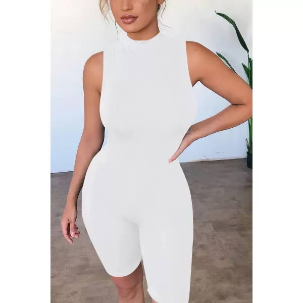 imagePRETTYGARDEN Womens Summer Bodycon Jumpsuits Casual Sleeveless One Piece Stretchy Tank Slim Fit RomperShorts White
