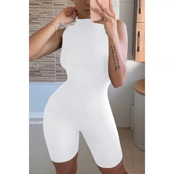 imagePRETTYGARDEN Womens Summer Bodycon Jumpsuits Casual Sleeveless One Piece Stretchy Tank Slim Fit RomperShorts White
