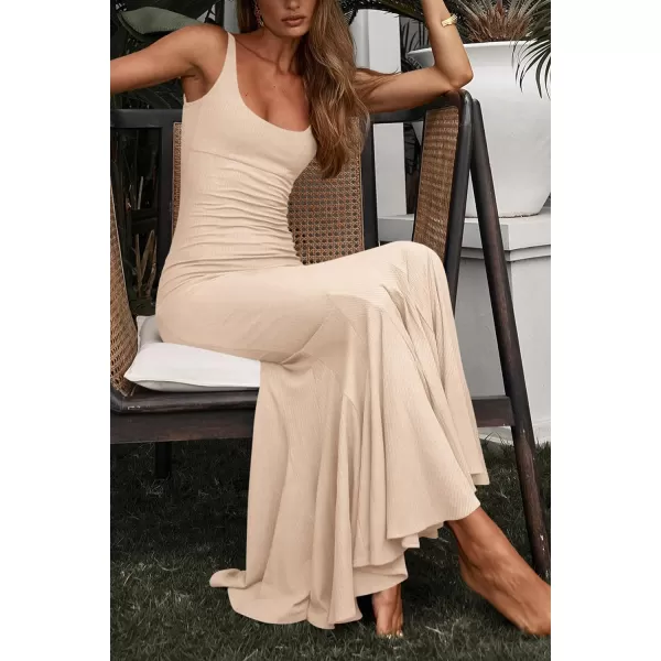 imagePRETTYGARDEN Womens Summer Bodycon Long Maxi Dress Sleeveless Scoop Neck Mermaid Formal Cocktail Party DressesApricot