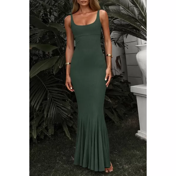 imagePRETTYGARDEN Womens Summer Bodycon Long Maxi Dress Sleeveless Scoop Neck Mermaid Formal Cocktail Party DressesArmy Green