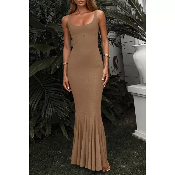 imagePRETTYGARDEN Womens Summer Bodycon Long Maxi Dress Sleeveless Scoop Neck Mermaid Formal Cocktail Party DressesCamel