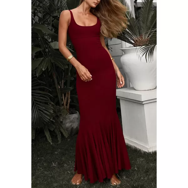 imagePRETTYGARDEN Womens Summer Bodycon Long Maxi Dress Sleeveless Scoop Neck Mermaid Formal Cocktail Party DressesWine Red