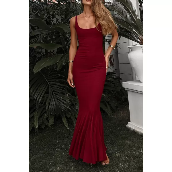 imagePRETTYGARDEN Womens Summer Bodycon Long Maxi Dress Sleeveless Scoop Neck Mermaid Formal Cocktail Party DressesWine Red