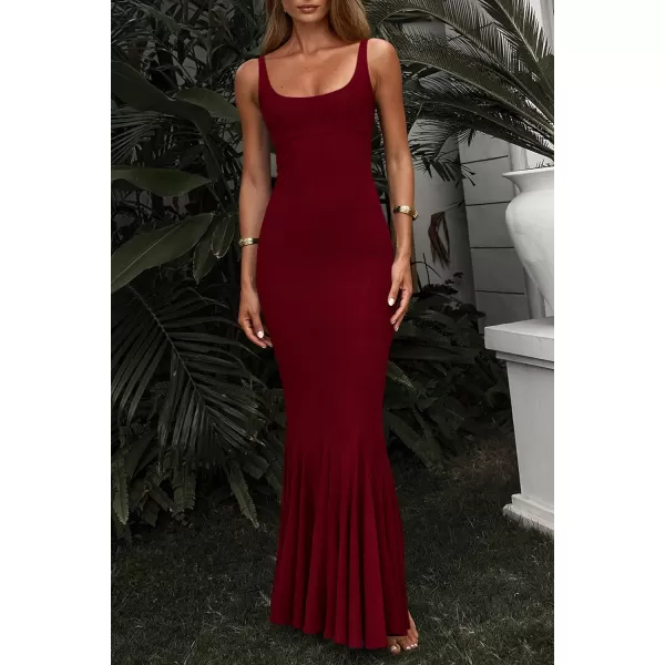 imagePRETTYGARDEN Womens Summer Bodycon Long Maxi Dress Sleeveless Scoop Neck Mermaid Formal Cocktail Party DressesWine Red