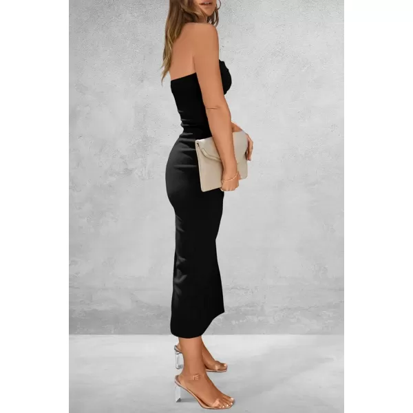 imagePRETTYGARDEN Womens Summer Bodycon Maxi Tube Dress Strapless Side Slit Long Elegant Cocktail Party Wedding Guest DressesBlack