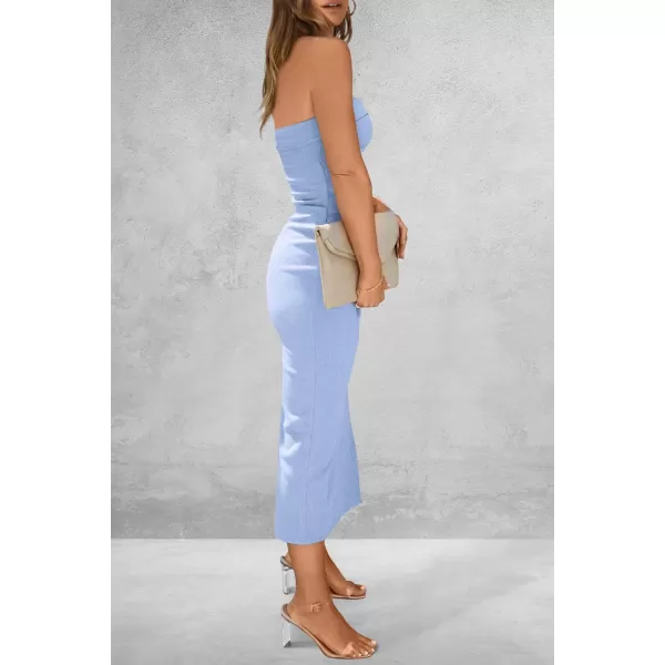 imagePRETTYGARDEN Womens Summer Bodycon Maxi Tube Dress Strapless Side Slit Long Elegant Cocktail Party Wedding Guest DressesLight Blue