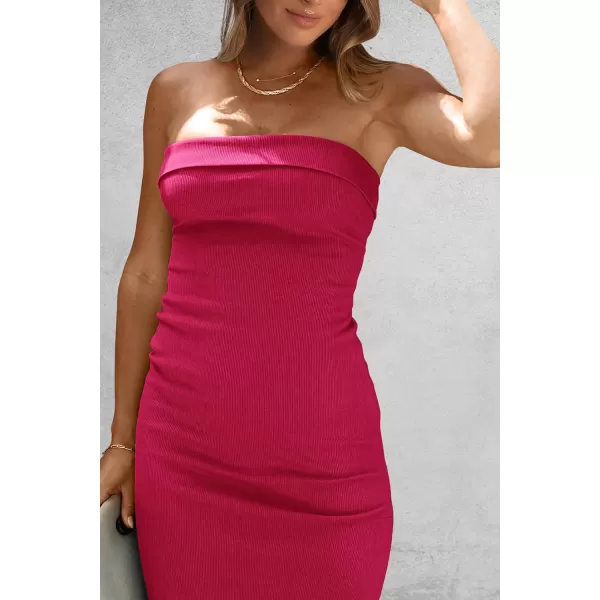 imagePRETTYGARDEN Womens Summer Bodycon Maxi Tube Dress Strapless Side Slit Long Elegant Cocktail Party Wedding Guest DressesRose Red